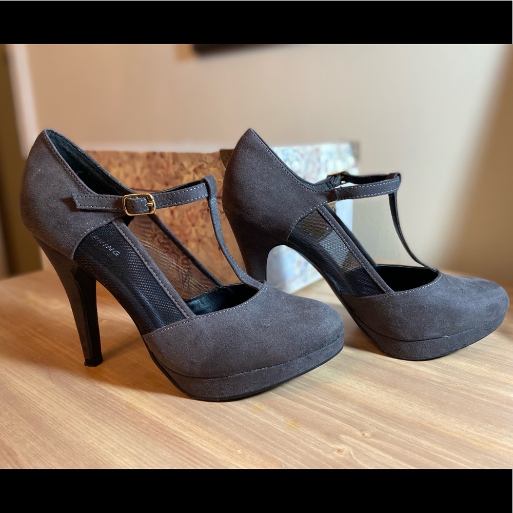 Call it Spring Grey Suede high heels with mesh
